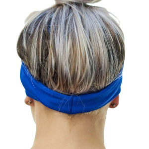 Back view of blue bamboo yoga headband