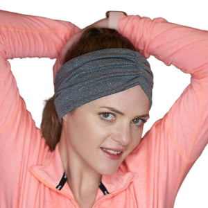 Women wearing gray moisture-wicking active headband