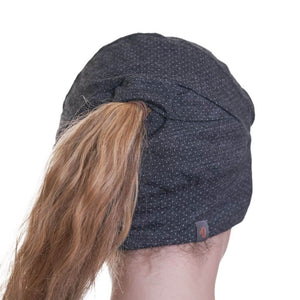 Back view of ponytail friendly merino wool benaie