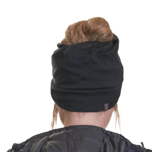 back view of women wearing merino wool beanie