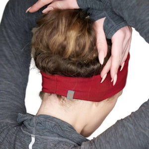 Back view of women wearing red bamboo headband