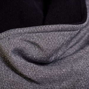 close up of fabric used for black & gray Polartec fleecy neck warmer