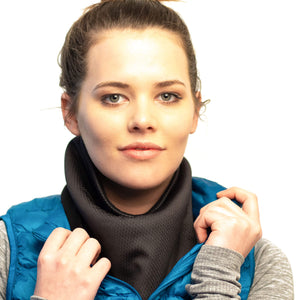 Women wearing black & black Polartec fleecy neck  tube