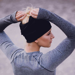 Women wearing pure 100% merino wool beanie outside