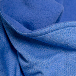 close up of fabric used for french blue Polartec fleecy neck tube