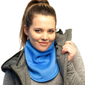 Women wearing french blue Polartec fleecy neck  gaiter
