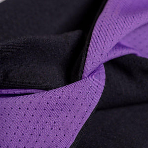 Close up of fabric used for black/lilac reversible running headband