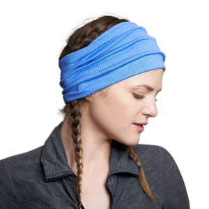 Side view of women wearing blue multifunctional sports headband