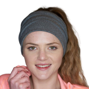 Women wearing gray moisture-wicking sports headband