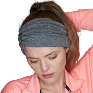 Women wearing gray moisture-wicking sports headband