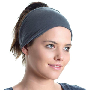 Women wearing grey yoga bamboo headband