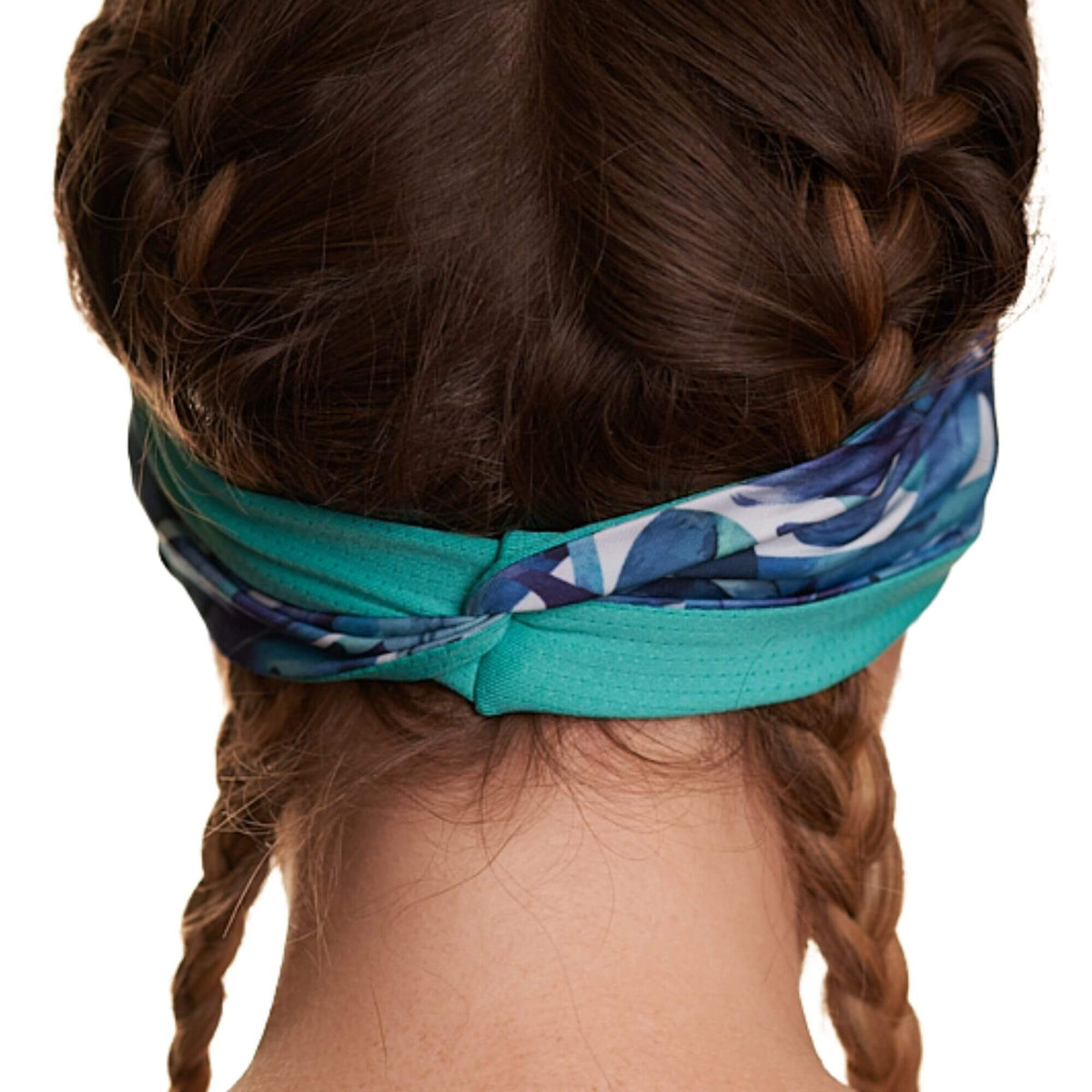 Back view of reversible sports exercise headband with twist.