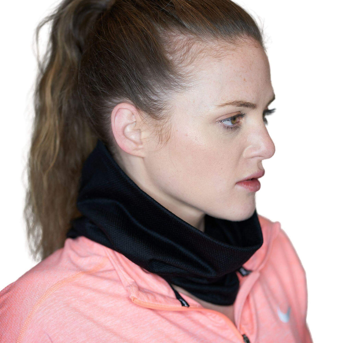 Women wearing 100% pure black merino wool neck warmer
