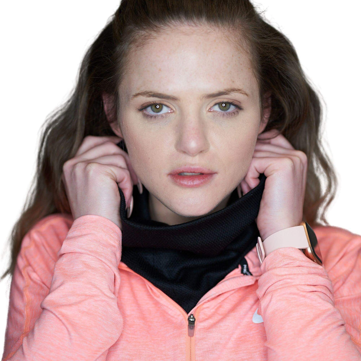 Women wearing black merino wool neck gaiter