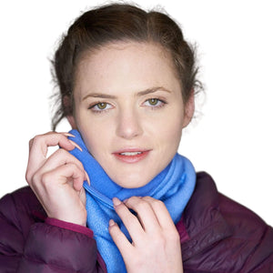Women wearing french blue Polartec fleecy neck warmer